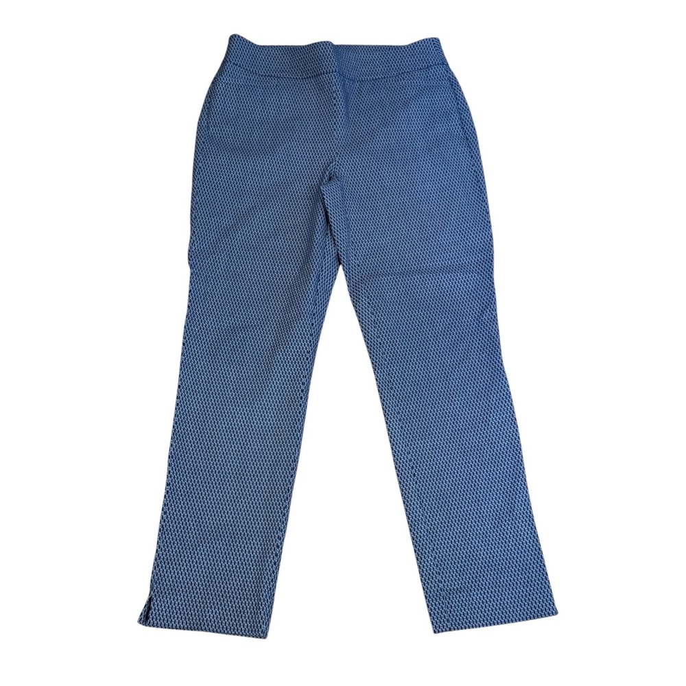Chicos Blue White Geometric Diamond Pull On Dress Pants 0R US 4 preppy old money